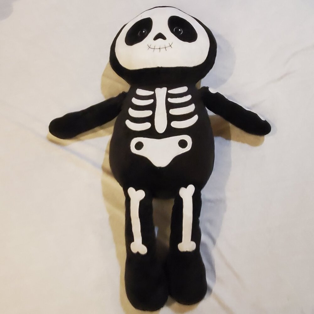 Halloween Skeleton Plushie Throw Pillow - Animal Adventure - Black